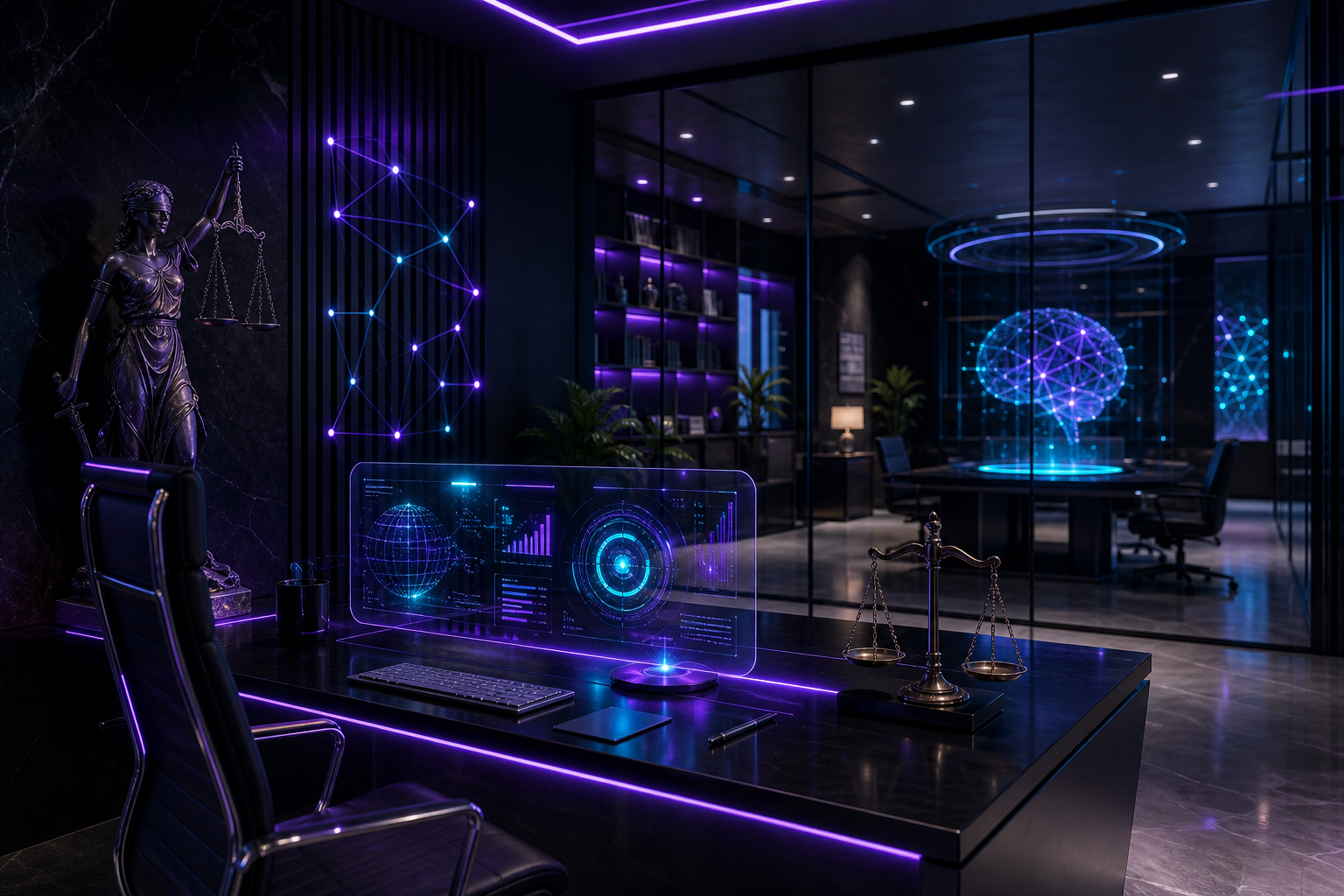 Oficina moderna de abogados con tecnología de automatización avanzada y diseño elegante