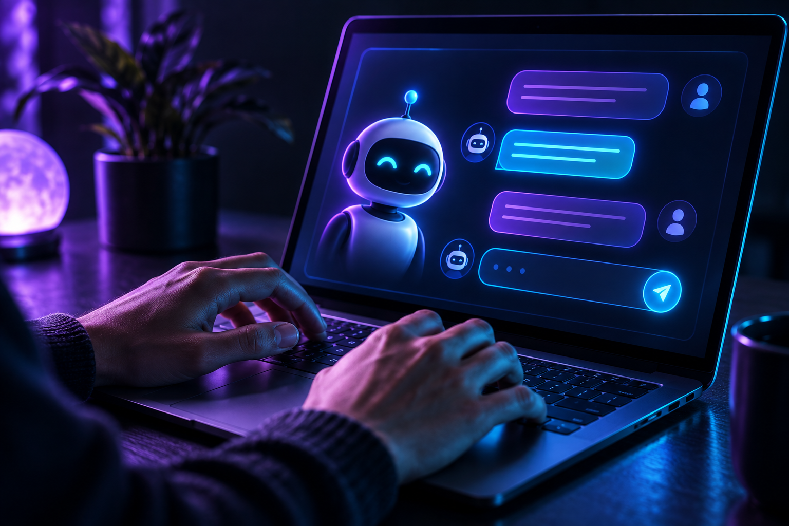 Interacción con un chatbot en pantalla, mostrando la implementación de IA en pymes.