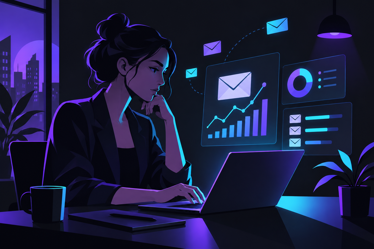 Profesional del marketing digital analizando datos de email marketing con IA